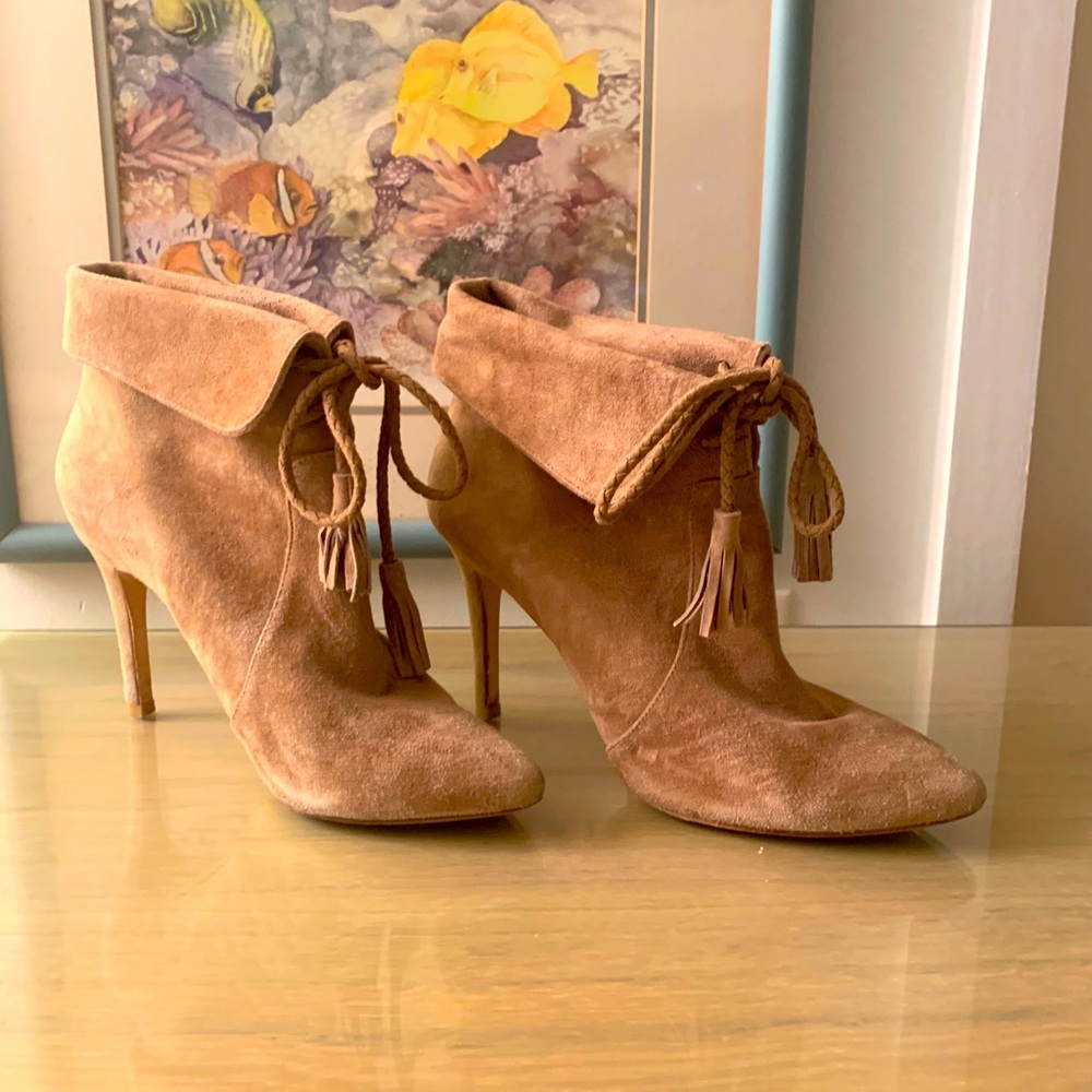 Tan suede Joie booties. Very comfy.